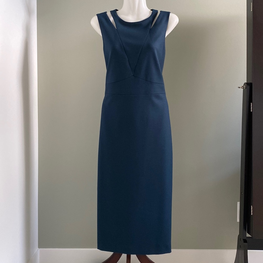 New with tags Judith and Charles Wool Dark Teal Newman Dress 6 cutout